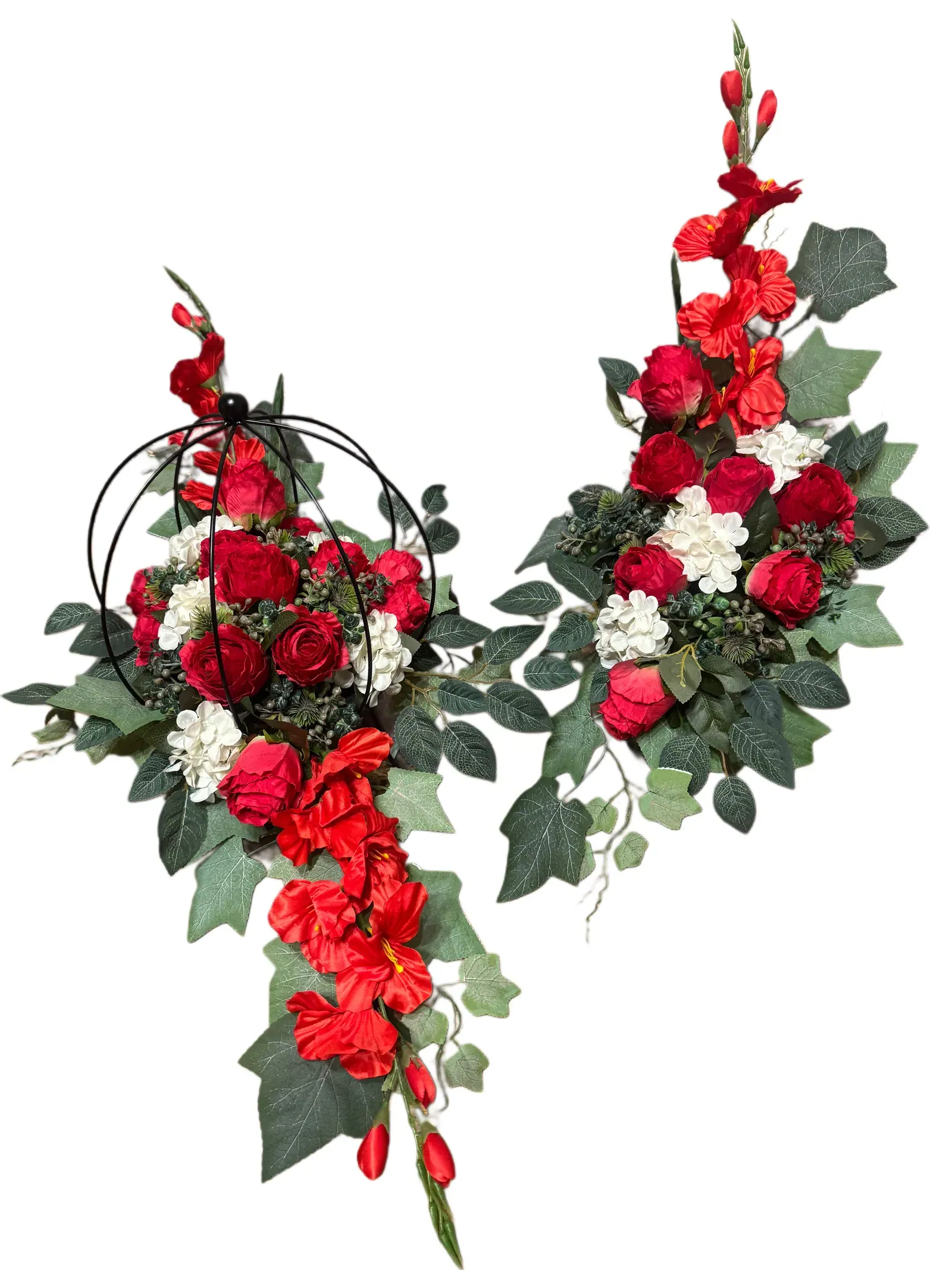 Komplet nagrobny — metalowy czerwono-biała — zdjęcie 1