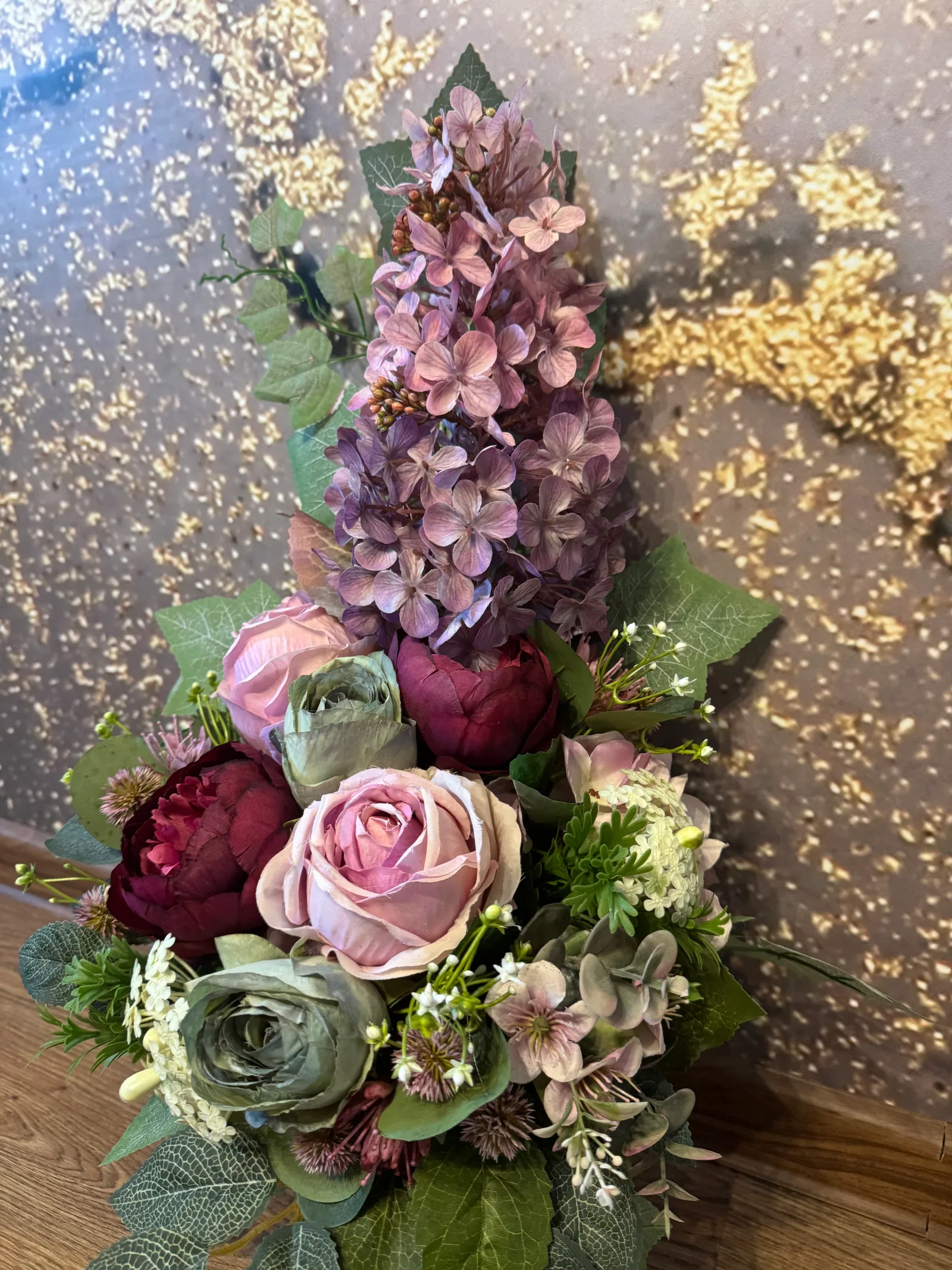 Komplet nagrobny — serce z hortensją · bordowo-różowy — zdjęcie 10