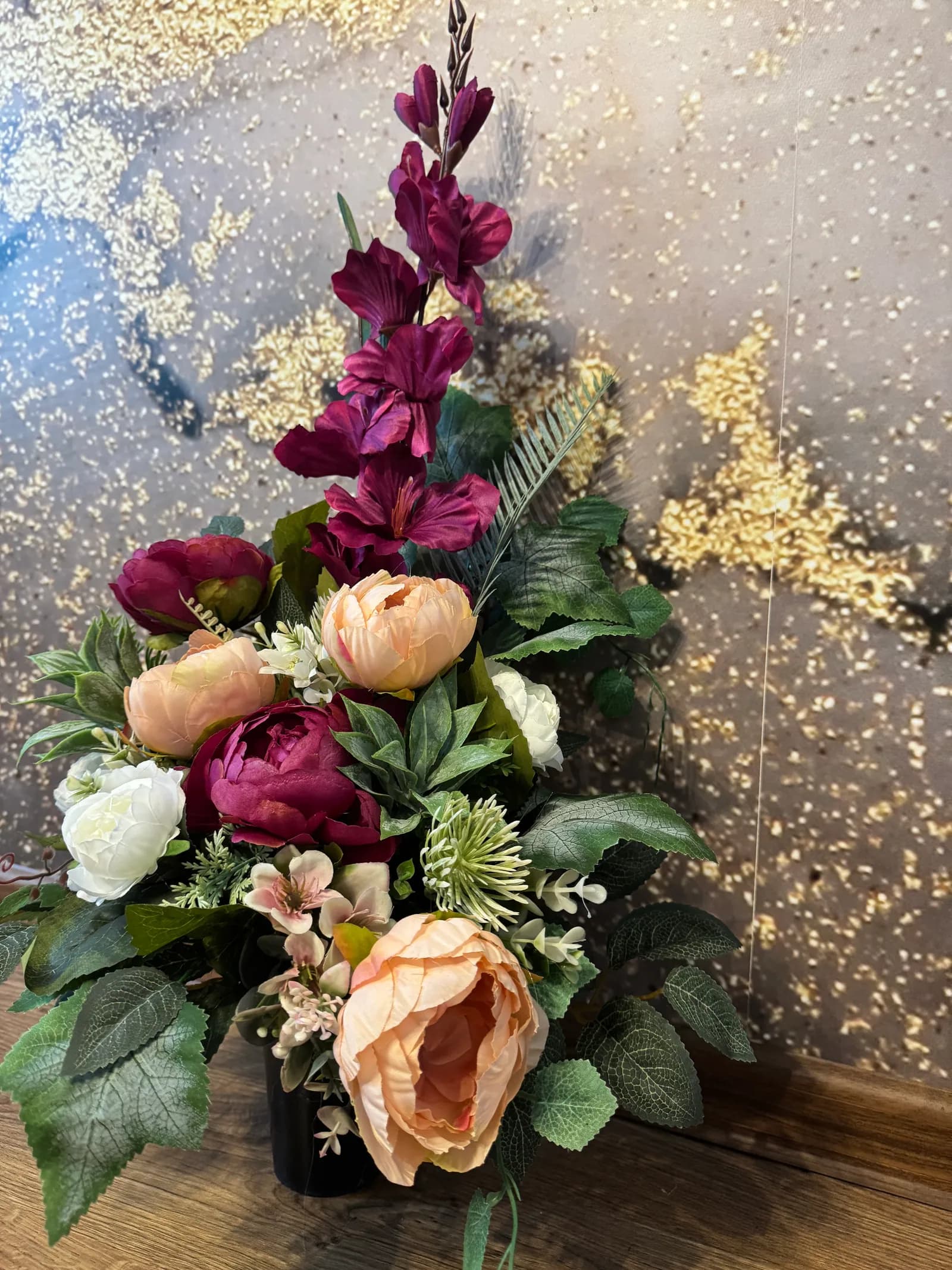 Komplet nagrobny — serce z mieczykiem · purpurowo-brzoskwiniowy — zdjęcie 10